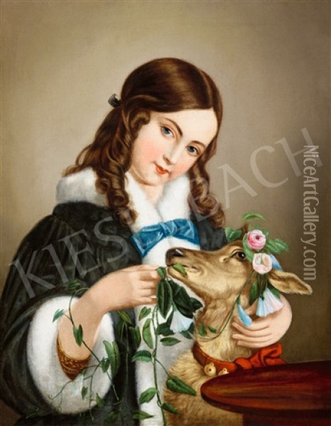 Girl With Fawn Oil Painting - Petrich Soma Orlai