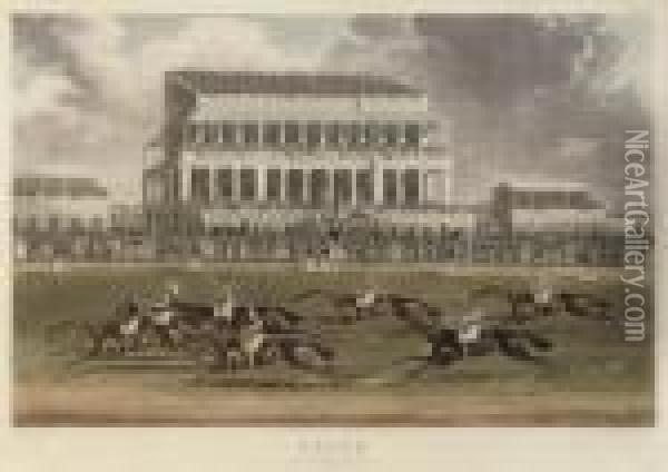Five Plates Of Epsom: The 
Betting Post; Saddling In The Warren; Thegrand Stand; The Race Over; And
 Selling Day At Tattersall's, By C.hunt Oil Painting - James Pollard