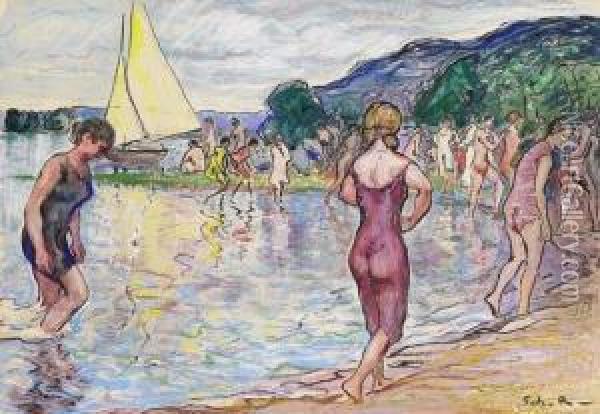 Badende Am See Oil Painting - Paul Schad-Rossa