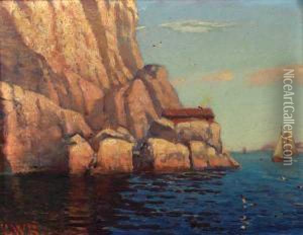 Ettermiddagssol I Kjaerringvik Olje Pa Plate Oil Painting - Carl Wilhelm Barth