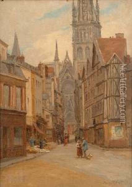 Two Views Of Rouen Cathedral. Oil Painting - Percy Robert Craft