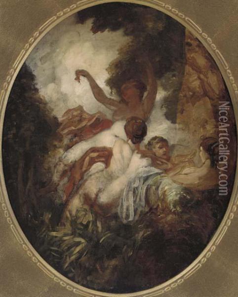 Nymphs In A Wood, In A Painted Oval Oil Painting - William Etty