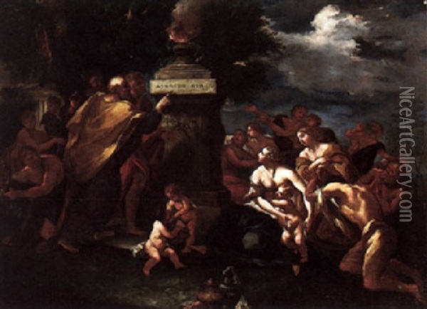 Figures Gathered Before A Burning Pyre Oil Painting -  Parmigianino (Michele da Parma)