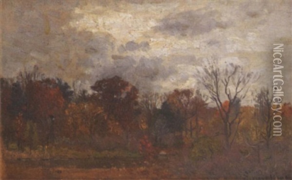 An Autumnal Landscape Under A Cloudy Sky Oil Painting - John Joseph Enneking