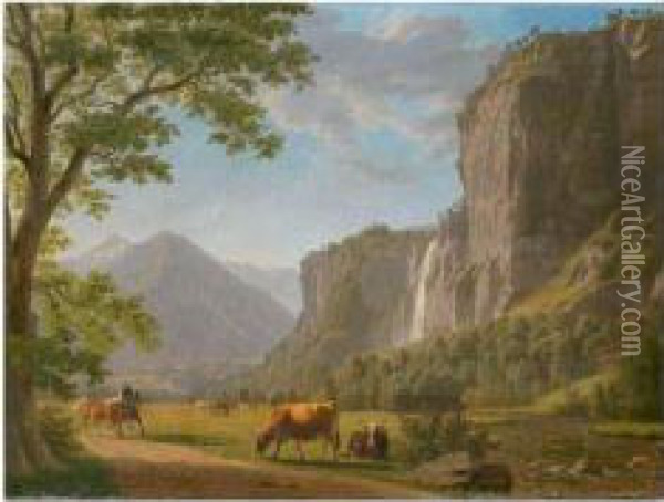 Falcherenbachfall (bei Meiringen) Oil Painting - Johann Jakob Biedermann