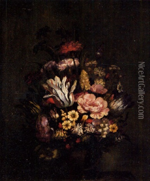 Bouquet De Fleurs Sur Un Entablement Oil Painting - Hans Bollongier