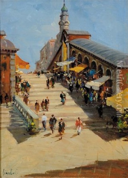Il Ponte Di Rialto A Venezia Oil Painting - Cesare Vianello
