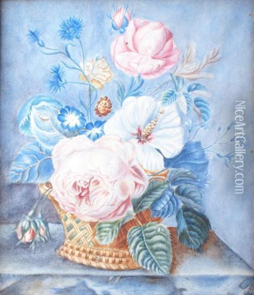 Corbeille De Fleurs Sur Un Entablement Oil Painting - Marie Doublet