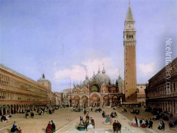 Figures In The Piazza Di San Marco Oil Painting - Giovanni Grubas