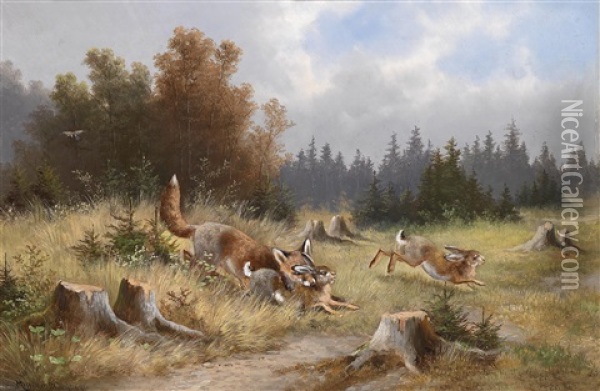Fuchs Und Hasen Oil Painting - Moritz Mueller the Elder