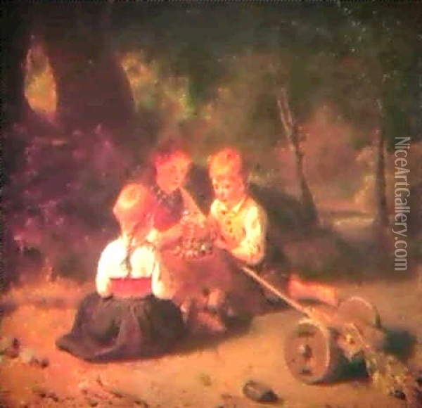 Portratt Av Konstnarens Tre Barn Oil Painting - Bengt Nordenberg