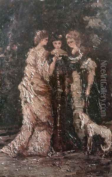 Three Women Oil Painting - Adolphe Joseph Thomas Monticelli