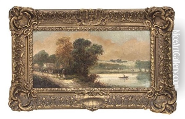 Lake Scene Oil Painting - James E. Meadows