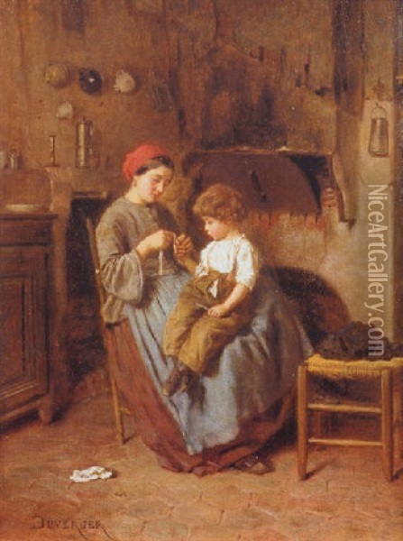 Mother Is The Best Oil Painting - Theophile Emmanuel Duverger