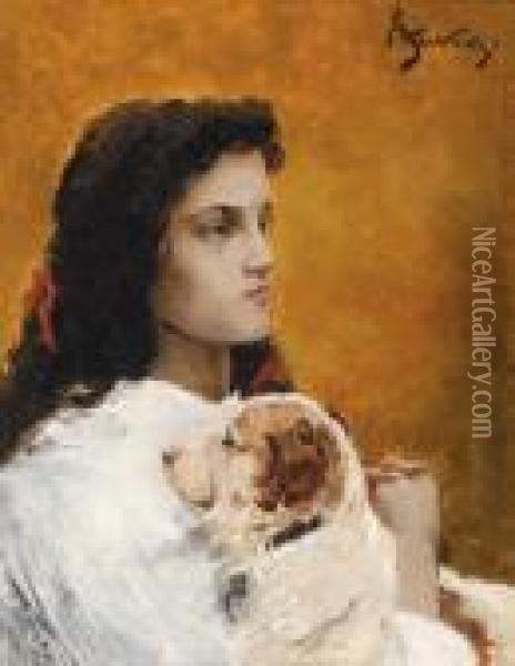 Young Woman Posingwith Her Dog Oil Painting - Aime Stevens