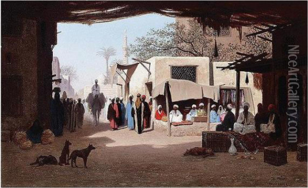 A Market In Cairo Oil Painting - Ch. Theodore, Bey Frere