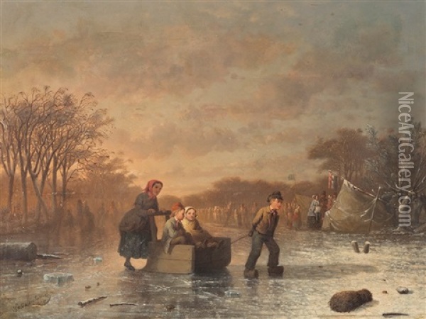 Ice Skating In Delft Oil Painting - Johann Mongels Culverhouse