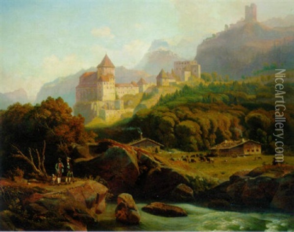 Schloss Frostberg In The Tirol Oil Painting - Johann Friedrich Stock