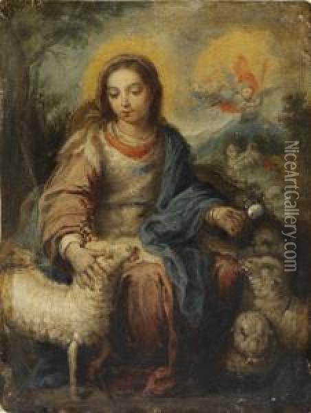 Virgen Pastora Oil Painting - Bernardo German Llorente