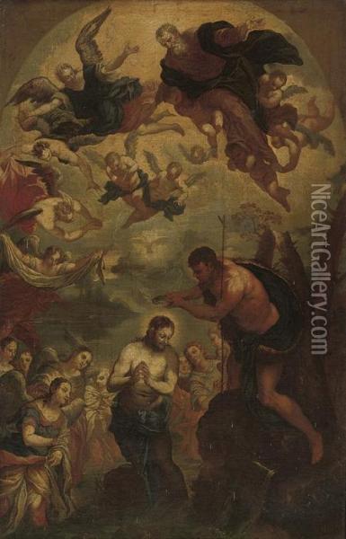 The Baptism Of Christ Oil Painting - Jacopo Robusti, II Tintoretto