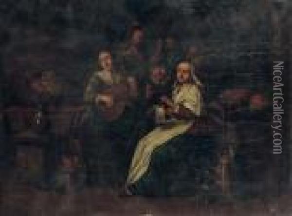 Peasants Making Music In An Interior, A Couple Beyond Oil Painting - Jan Miense Molenaer