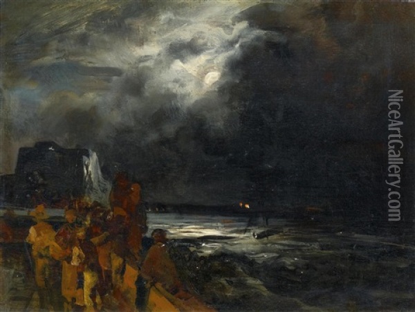 Fischer Am Nachtlichen Strand Bei Neapel Oil Painting - Oswald Achenbach