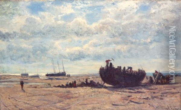 Shipwreck Activities On The Beach Oil Painting - Jan Theodoor Kruseman