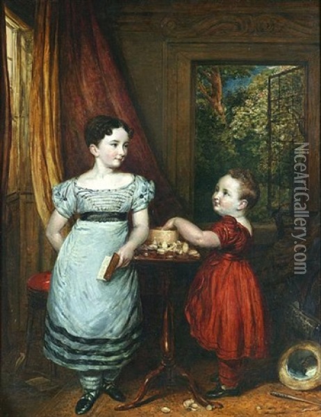 Portrait Of Cornelia Maria And Frederick Darling Oil Painting - John Linnell