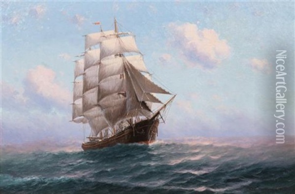 Sailing Vessel On The High Seas Oil Painting - Theodore Victor Carl Valenkamph