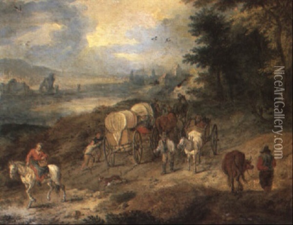 River Landscape With Travellers Oil Painting - Jan Brueghel the Elder