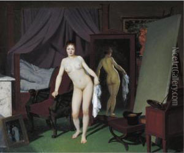 A Female Model Posing In A Studio Oil Painting - Christoffer Wilhelm Eckersberg