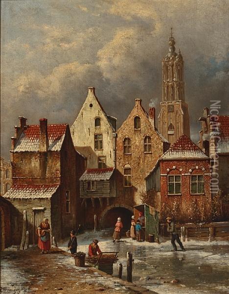 Winter In Haarlem Oil Painting - Oene Romkes De Jongh