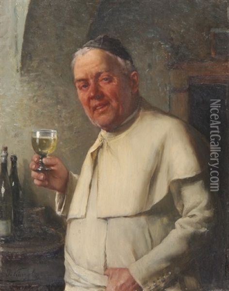 Monch Bei Der Weinprobe Oil Painting - Josef Kinzel