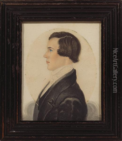 A Portrait Miniature Of A Gentleman Oil Painting - James Sanford Ellsworth