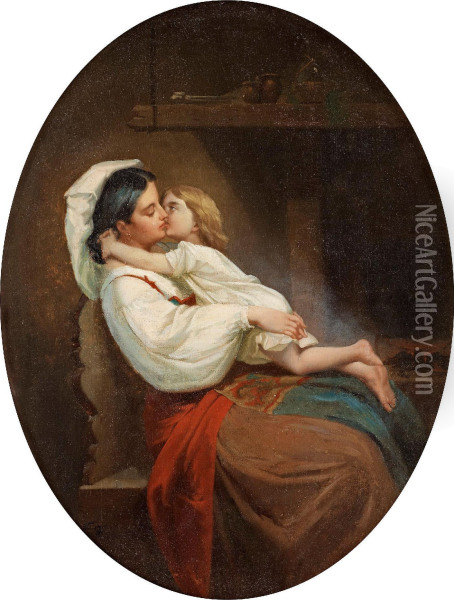 Mother And Child Oil Painting - Ferdinand Fagerlin