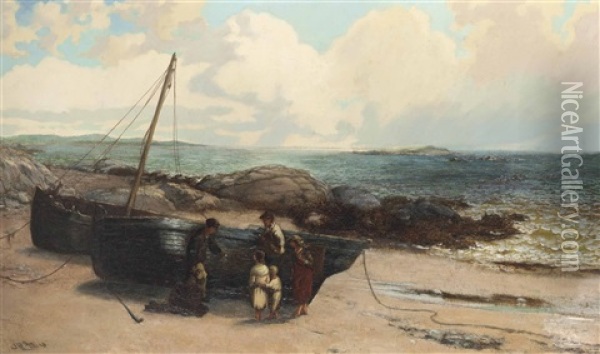 On The Irish Coast At What Is Thought To Be Connemara Oil Painting - Thomas Rose Miles