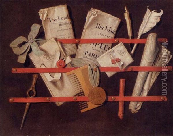 A Trompe L'oeil Of A Letter Rack Oil Painting - Edward Collier