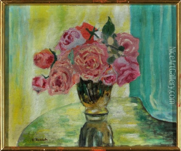 Rosenstraus In Glasvase Auf Tisch Oil Painting - Ilya Ivanovich Mashkov