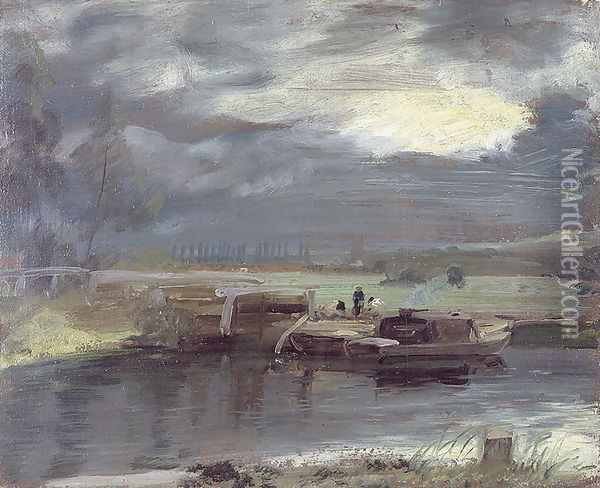 Barges on the Stour with Dedham Church in the Distance, 1811 Oil Painting - John Constable