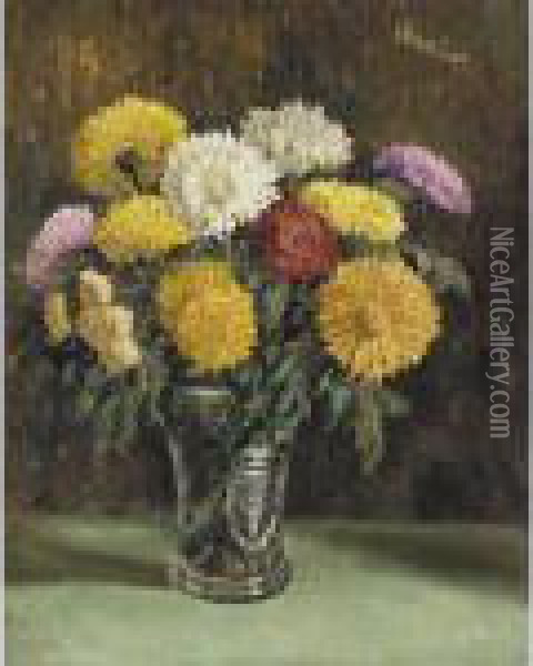 Still Life With Chrysanthemums Oil Painting - George Leslie Hunter