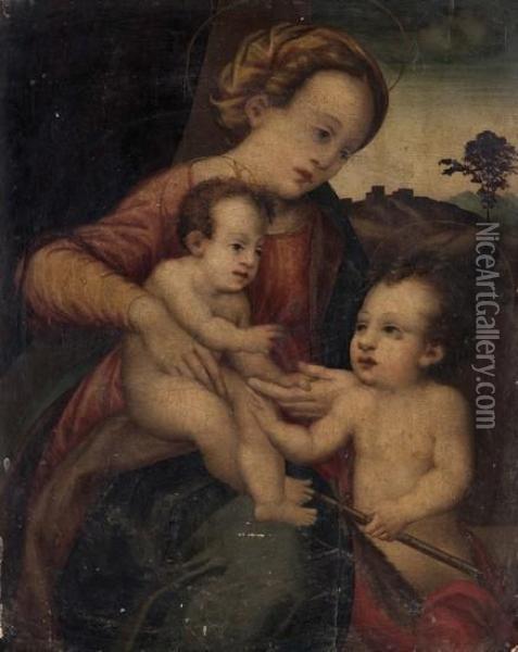 Madonna Con Bambino E San Giovannino Oil Painting - Francesco Franciabigio