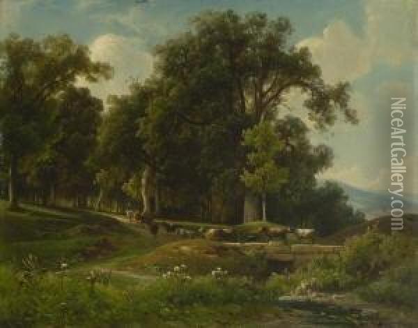 Waldlandschaft Mit Heimkehrender
 Kuhherde. Oil Painting - Carl Johann F. Rotteken