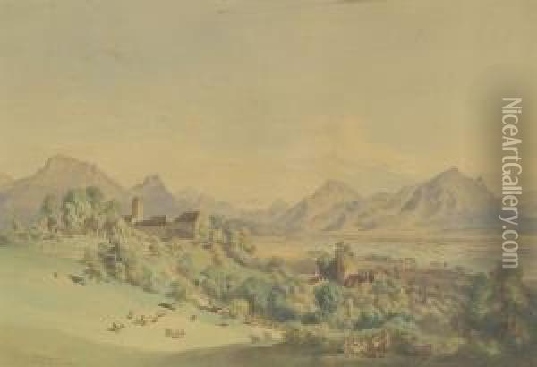 Blick Auf Schloss Neubeuern Und Das Inntal Oil Painting - Leopold Rottmann