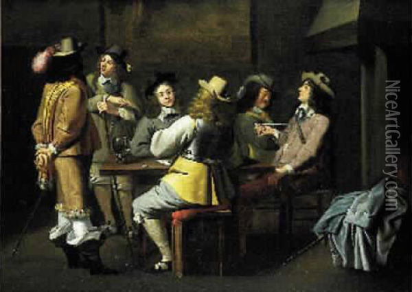 Reunion De Fumeur Et De Joueur De Cartes Dans Une Auberge Oil Painting - Jan Olis