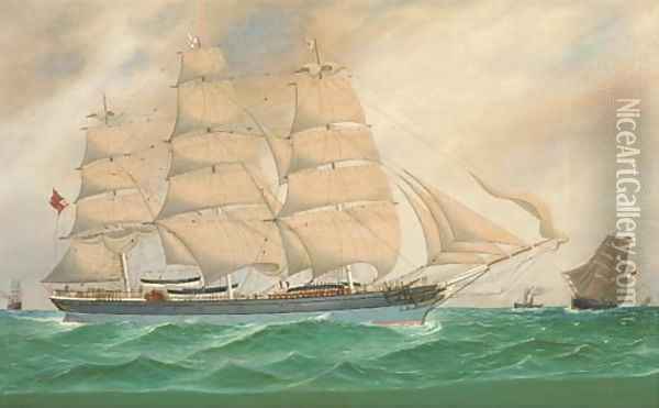 The British full-rigger Wiltshire and other shipping at sea Oil Painting - J. Fannen
