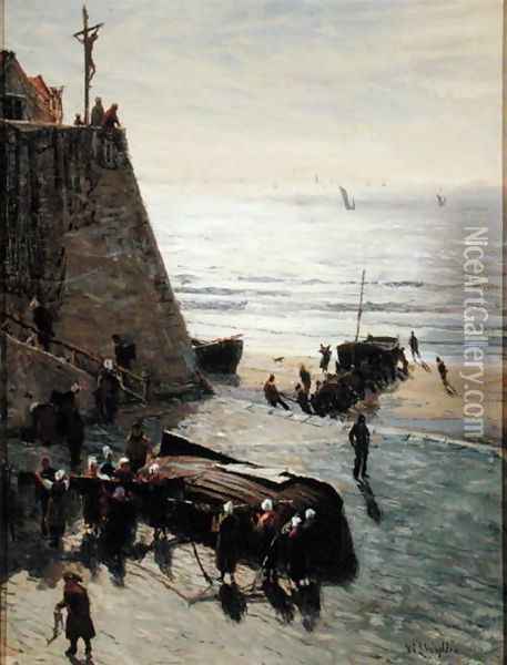 Hauling up the Fishing Boat Oil Painting - William Lionel Wyllie