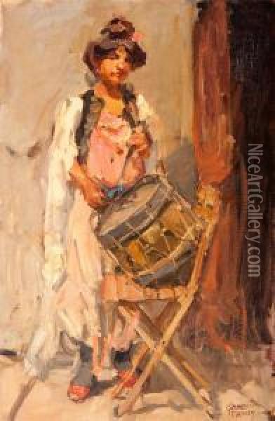 Girl With A Drum Oil Painting - Isaac Israels