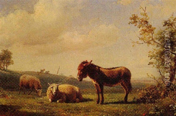 Sheep And Donkey Grazing Oil Painting - Willem Tjarda van Starckenborgh Stachouwer