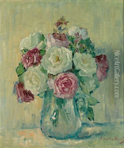 Weise Und Rote Rosen Oil Painting - Anna Gumlich-Kempf