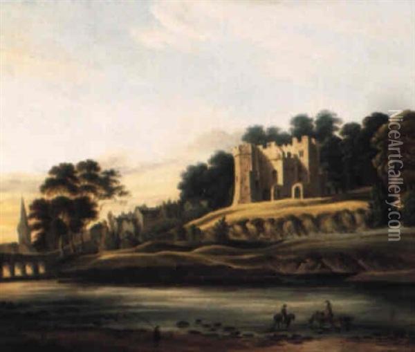 View On The River Blackwater At Mallow Castle, County Cork Oil Painting - George Petrie